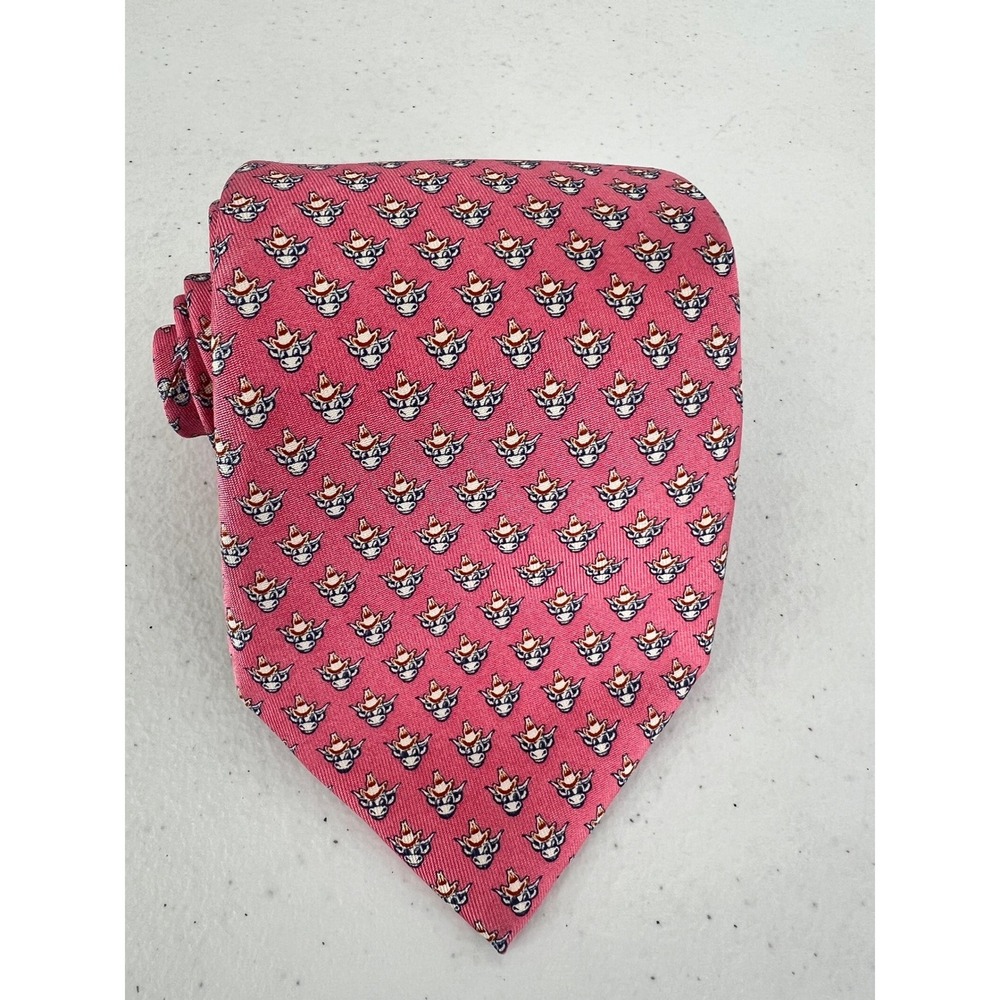 Vineyard Vines Pink Fox Pattern Silk Tie